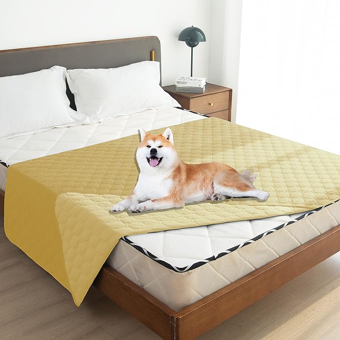 gogobunny 100% Double-Sided Waterproof Dog Bed Cover Pet Blanket Sofa Couch Furniture Protector for Puppy Large Dog Cat, Reversible (82x102 Inch (Pack of 1), Dark Yellow/Light Yellow)-PurrikoPets