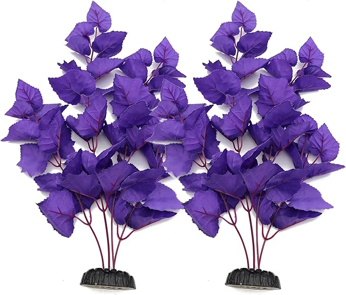 ALEGI Silk Aquarium Plants, 16 Inch Artificial Silk Plants Decorations for Fish Tank,Aquarium Décor Plastic Plants (Purple, 2 Pack)-PurrikoPets