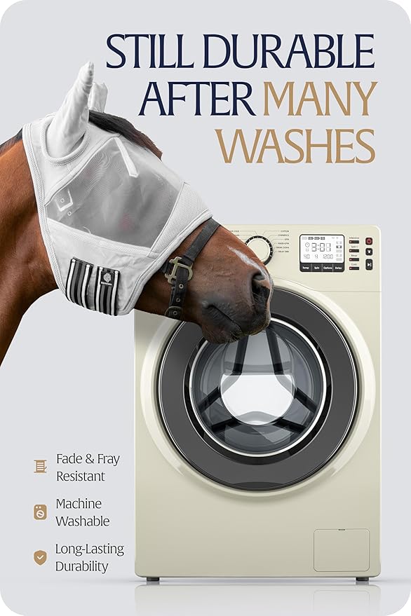 Equinavia Algard Soft Mesh Horse Fly Mask with Ear Protection and 45 UPF Rating | No Eye Irritation & UV Protection - Silver - Horse-PurrikoPets