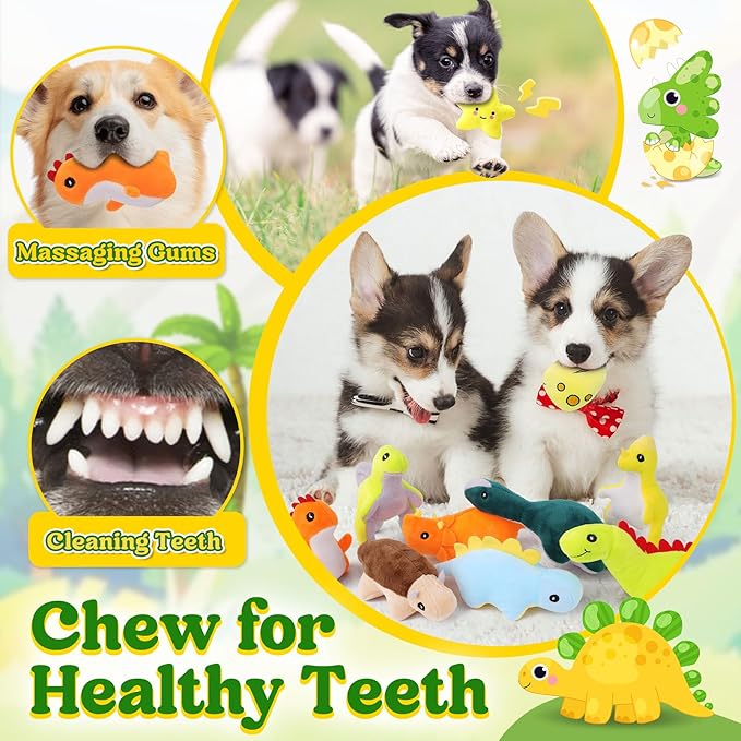 20-Pack Adorable Dinosaur Puppy Toys – Distinct Dino-Themed Squeaky Dog Toys for Small Dogs to Keep Them Busy, Interactive Chew Toys for Mental Stimulation & Gentle Teeth Cleaning-PurrikoPets