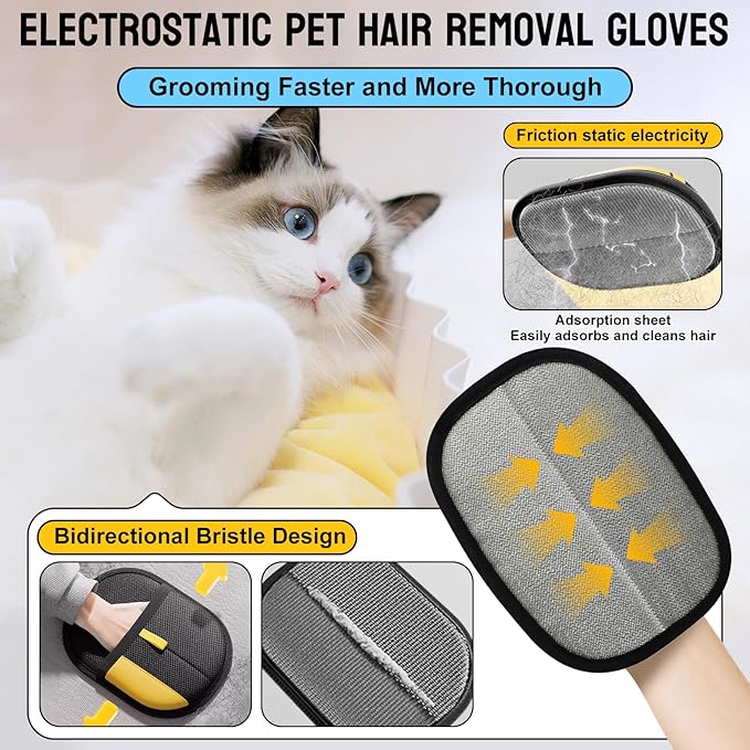 5PCS Pet Hair Removal Glove Set for Cats & Dogs, Newly Electrostatic Pet Hair Gloves, Reusable Cat Dog Grooming Gloves Magic Brush Pet Hair Remover Tool for Furniture Couch Carpet Car Seat Clothes-PurrikoPets