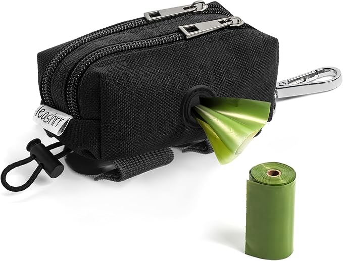 Dog Poop Bag Holder for Leashes - Dog Poop Bag Dispenser and Treat Holder with 2 Waterproof Pouches for Pet Waste Bags and Walking Accessories + 1 Free Roll - Leashrr 2.0 (Black)-PurrikoPets