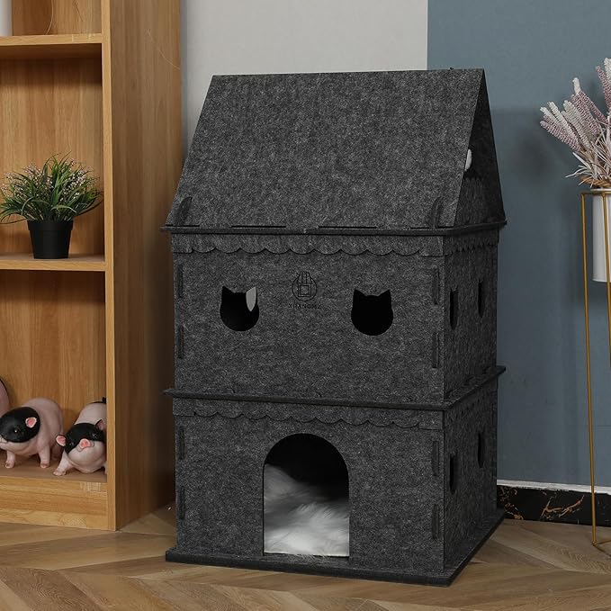 3-Tier Indoor Cat Apartment，Cozy Pet Cat Bed, Hideaway, and Sturdy Cat Castle for Multiple and Large Cats-PurrikoPets