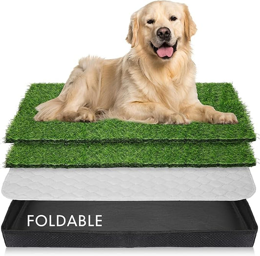 35'' x 22.6'' Dog Grass Pad Large Patch Potty with 2 Artificial Dog Grass Washable Puppy Pee Pad Foldable Dog Litter Box Indoor Outdoor Dog Potty Portable Pet Loo for Travel Balcony-PurrikoPets