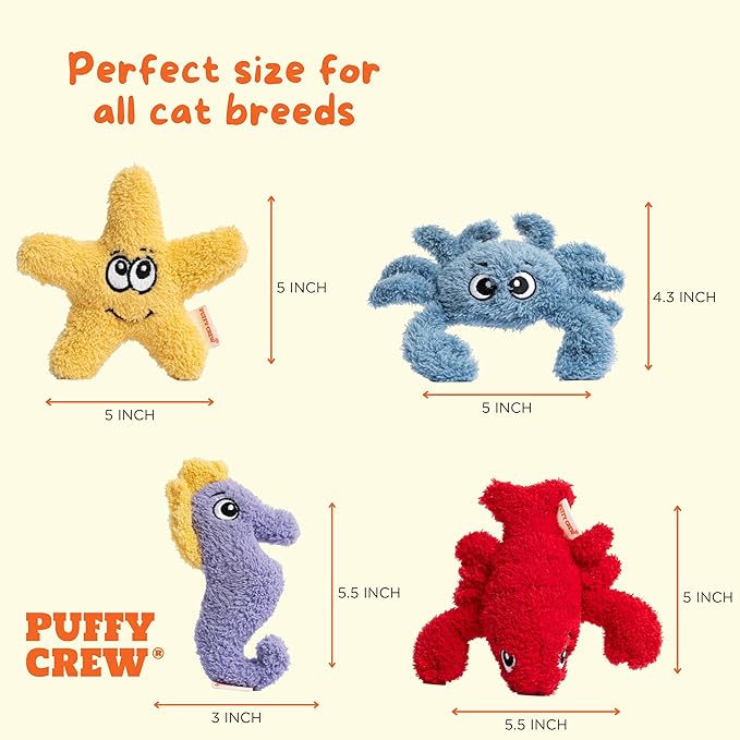 4 Pack Interactive Catnip Cat Plush Toy, Ocean Theme Set, 5'', for All Breed Size Cats (4 in 1)-PurrikoPets