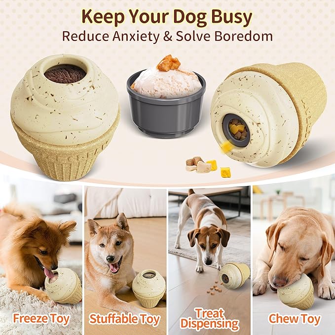Dog Treat Dispenser Toy Interactive, Frozen Treat Toy Reduces Anxiety, Chew Toys for Aggressive Chewers, Birthday Enrichment Toy, Dog Treat Toys to Keep Them Busy for All Breeds-PurrikoPets