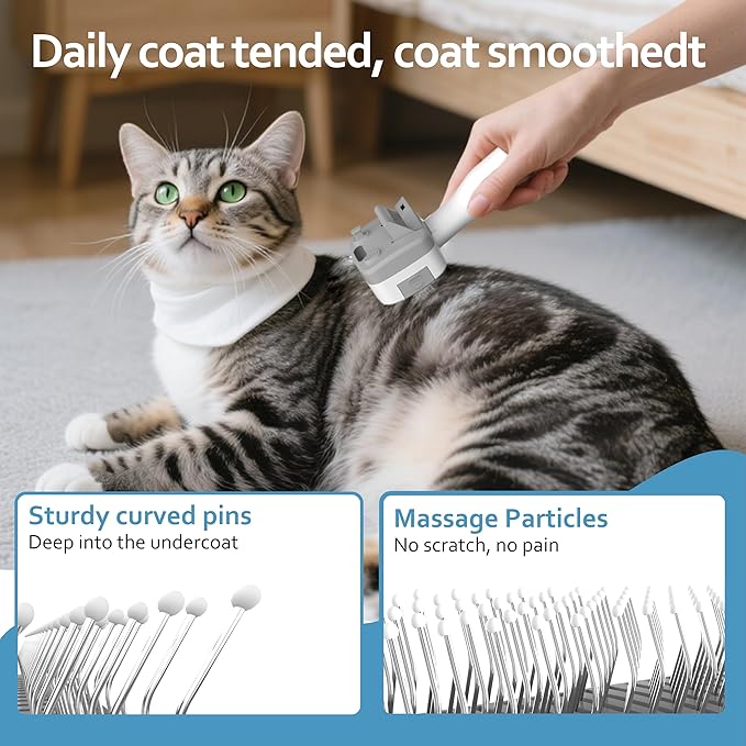 5 in 1 Pet Steam Brush for Dogs & Cats – Self Cleaning, 3 Pet Brush for Smoothing, Dematting, Thinning – Shedding, Grooming & Hair Removal, Includes Shampoo & Storage Case (8.0"-promax)-PurrikoPets