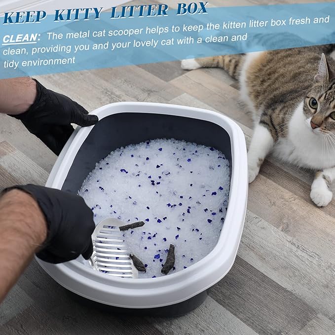 2 Pcs Cat Metal Litter Scoop Litter Scoop, Cat Accessories Scooper Stainless Steel Kitty Poop Sifting Cleaning for Litter Box, Metal Poop Sifter Pet Supplies-PurrikoPets