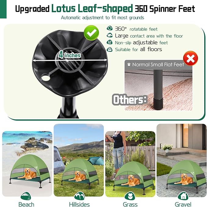 Elevated Outdoor Dog Bed with Canopy & Adjustable Feet - Larger Shade for Camping, Backyard & Patio-PurrikoPets