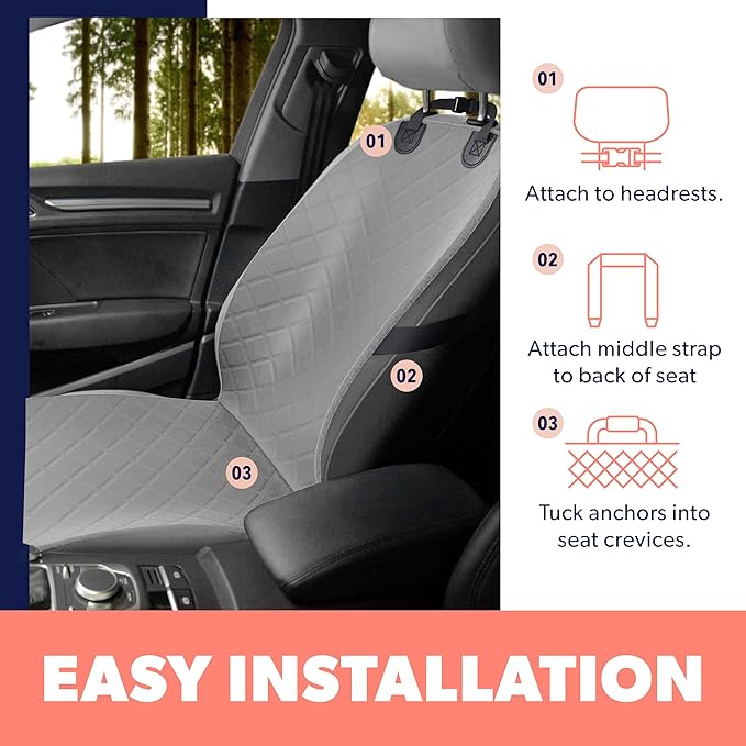 Active Pets Dog Car Seat Cover, Waterproof Front Seat Protector for SUV Truck Sedan, Pet Safety Travel Comfort System with Universal Fit, Grey-PurrikoPets