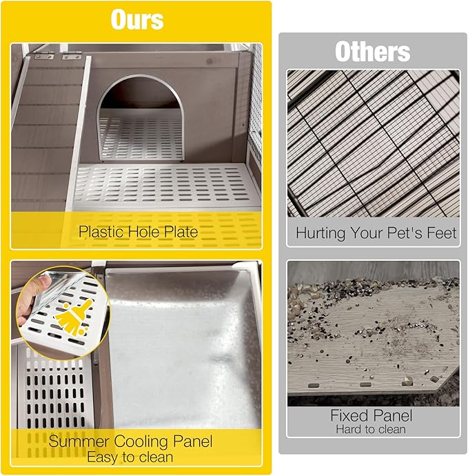 Aivituvin Wooden Guinea Pig Cages Indoor with Removable Stand, Anti Chewing Rabbit Hutch with Ramp and Wire Mesh, 2 Story Small Animals House Habitat with Pull Out Tray (Brown)-PurrikoPets