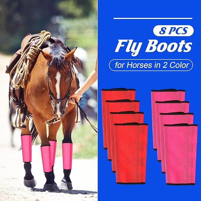 8 Pcs Mesh Fly Boots for Horse Breathable Mesh Horse Boots Protective Horse Leg Wraps Horse Leggings for Preventing Flies and Mosquitoes Bites (Light Pink, Dark Pink)-PurrikoPets