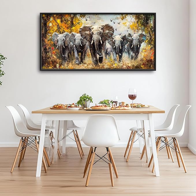 Extra Large Elephant Framed Wall Art for Living Room,Oversized Elephants Wild Animal Pictures Wall Decor,Forest Landscape Canvas Print Painting Modern Artwork Bedroom Office Bathroom 60L" x 30W"-PurrikoPets