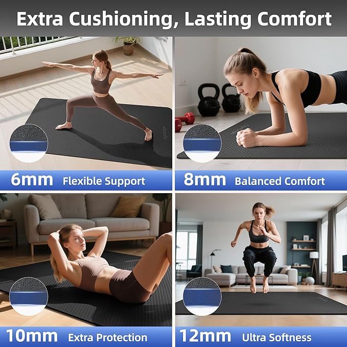 Extra Large Yoga Mat - 72"x35", 72"x48", 78"x57" - Wide TPE Exercise Mat for Home, Stretching, Couples & Family Workouts - 6-12mm Thick, Non-Slip & Waterproof - with Carry Bag and Straps-PurrikoPets