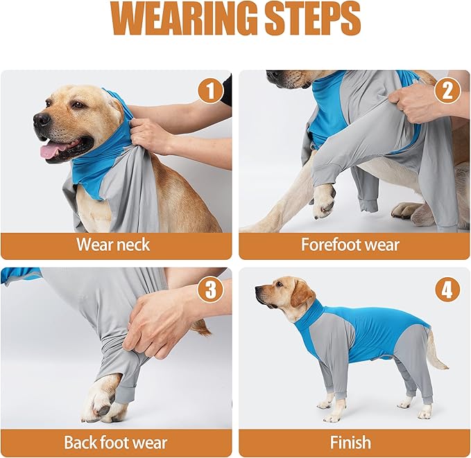 Dog Recovery Suit, Abdominal Wound After Surgery Wear, Prevent Licking Wounds, E-Collar & Cone Alternatives, Long Sleeve Postoperative Shirts Dog Pajamas Prevent Shedding(Small, Blue)-PurrikoPets