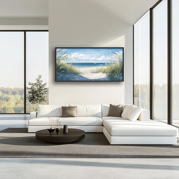 Framed Large Beach Wall Art for Living Room, Oversized Coastal Nautical Wall Decor Sailboat Canvas Seaside Pictures Modern Artwork Home Decoration for Living Room Bedroom Office 60"x30"-PurrikoPets