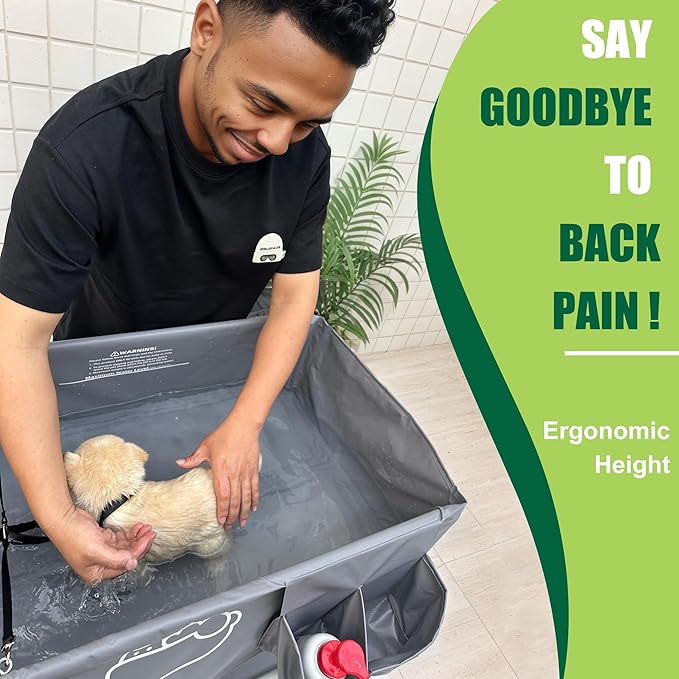 Elevated Dog Bathtub, Portable Dog Washing Station for Home with Towel Bar & Storage, Folding Pet Bath Tub for Small & Medium Dogs-PurrikoPets