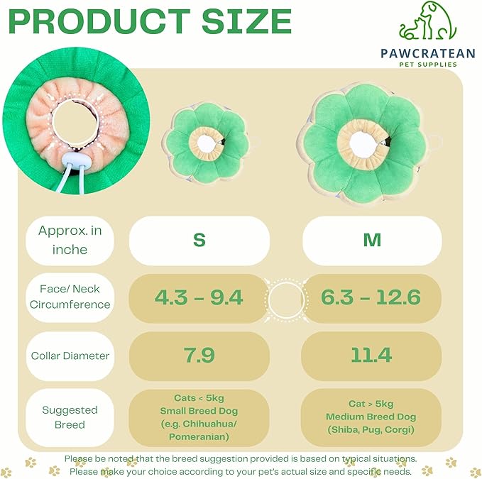 Adjustable Comfy Flower Style Elizabeth Collar for Cats Puppies Soft Recovery Cone Pet Protective Neck Collar (Green, Samll)-PurrikoPets
