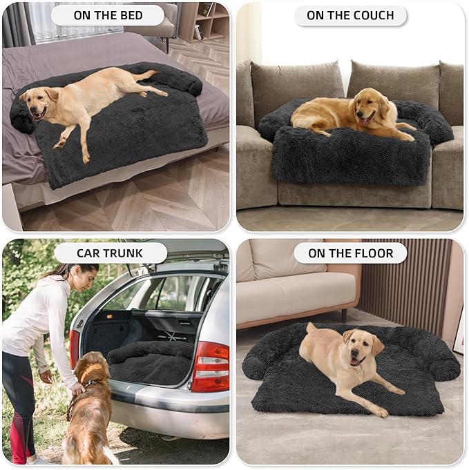 GGIB Calming Dog Bed Fluffy Plush Dog Mat for Furniture Protector with Removable Washable Cover for Large Medium Small Dogs and Cats (Extra Extra Large, Dark Grey)-PurrikoPets