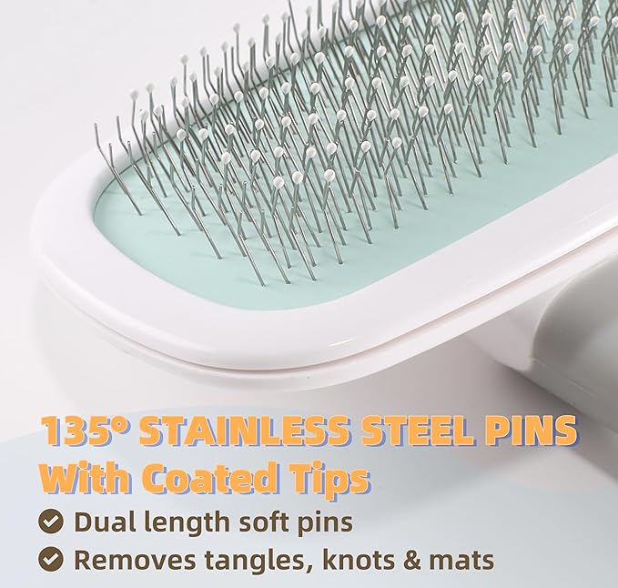 360°Rotating Dog and Cat Brush with Coated Tips and Soft Pins in 2 Length Gentle Slicker Brush for Small Dogs Puppies Yorkies Poodles Removes Loose Fur-PurrikoPets