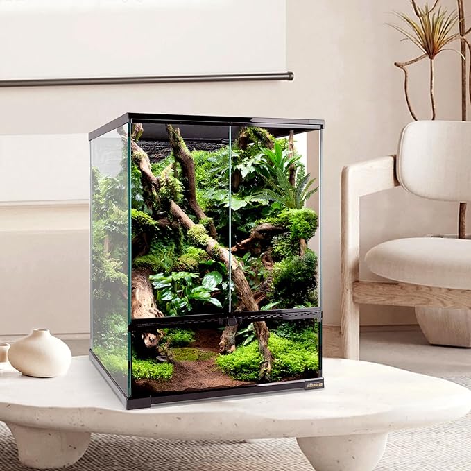 30 Gallon Tall Reptile Glass Tank Terrarium 18"x18"x24" Large Habitat Enclosure for Gecko,Lizard,Chameleon,Frog,Snake,No Install Needed and Come with Tank Background-PurrikoPets