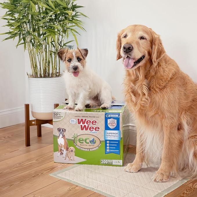 Four Paws Wee-Wee Superior Performance Bamboo Pee Pads for Dogs, Earth Friendly Dog & Puppy Potty Training Pads, Crate Liners, Housebreaking Supplies, 22" x 23" (32 Count)-PurrikoPets