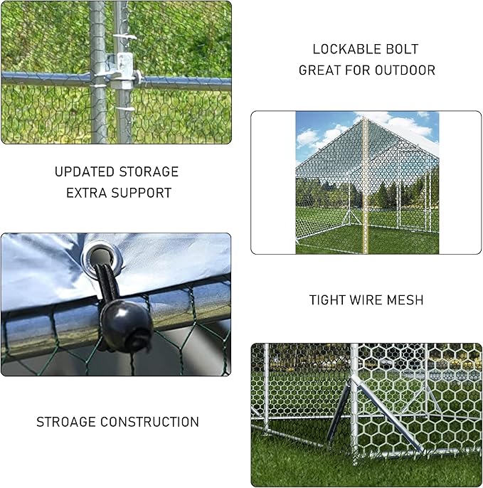4ever2buy Large Metal Chicken Coop with Run Walk-in Poultry Cage Chicken Runs House Pen Cage Spire Roofed Chicken Coops with Anti-Ultraviolet Cover for Outdoor Backyard Farm Use 9.8’L x 6.6’W x 6.4’H-PurrikoPets