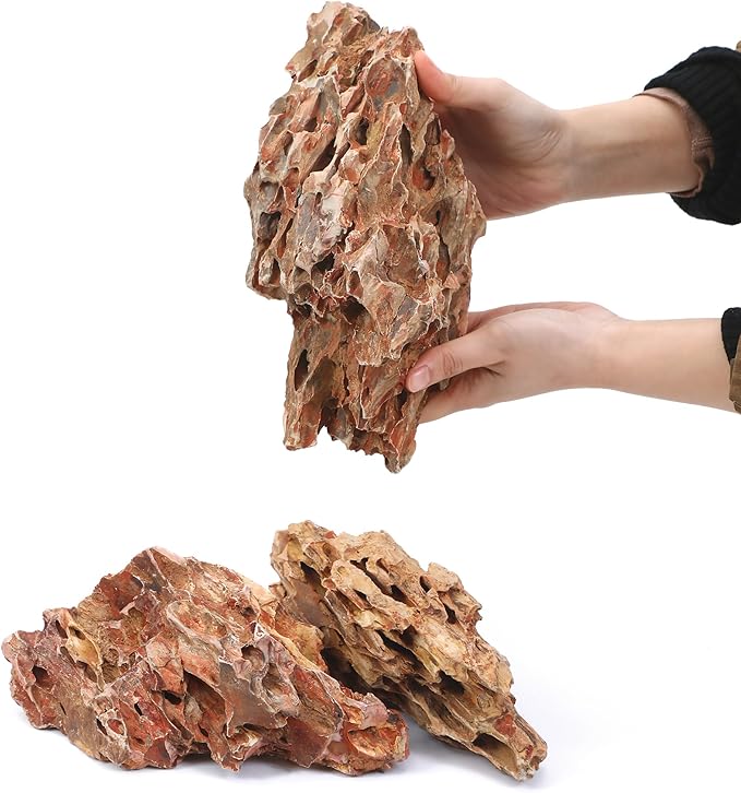 10-12 Inches Natural Dragon Stone 3 PCS Extra Large Aquarium Rocks for Aquascaping, Aquarium Landscaping, Terrariums, Fish Tank Decoration, Vivariums, Paludarium, Amphibian Enclosures-PurrikoPets
