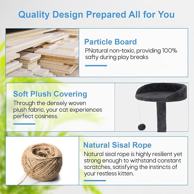 FDW Cat Tree Tower 81in Multi-Level Durable Cat Scratching Post & Cozy Fun Jumping Platform Space Saving Condo Pet Play House for Indoor Cats,Dark Gray-PurrikoPets