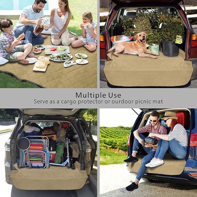F-color SUV Cargo Liner for Dogs, Water Resistant Pet Cargo Cover Dog Seat Cover Mat for SUVs Sedans Vans with Bumper Flap Protector, Non-Slip, Large Size Universal Fit, Khaki-PurrikoPets
