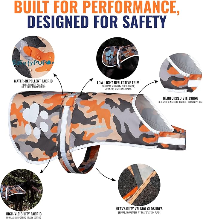 Dog Reflective Vest – Hi-Vis Fluorescent Visibility That Helps to Safeguard Your Pet On/Off Leash in Urban & Rural Areas (Camo, Medium)-PurrikoPets