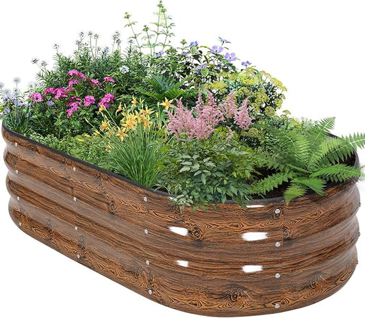 Galvanized Raised Garden Bed Outdoor - 4×2×1ft Planter Raised Beds for Gardening | Oval Metal Garden Planter Box with Safety Edging and Gloves for Vegetables Fruits and Flowers - Grain-PurrikoPets