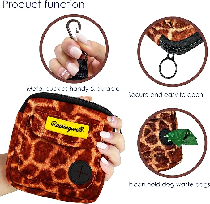 Dog Treat Pouch for Pet Walking and Training with Clicker Poop Bags and Double Bag Design Small Fanny Zipper Pack Holder for Puppy Snack Dispenser Kit for Leash and Outdoor Use Deer Hide Skin-PurrikoPets