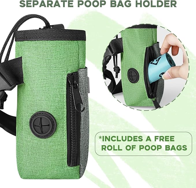 Dog Treat Pouch Training Behavior Aid, Dog Treat Training Bag for Dog Walks Outdoor Activities Travel, Built-in Poop Bag Dispenser 3 Ways to Wear-PurrikoPets