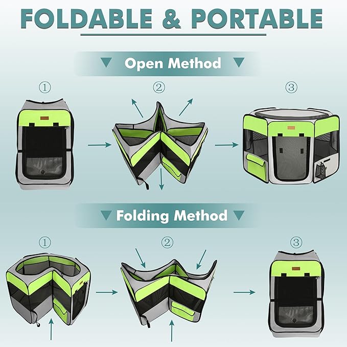 Dog Playpen, Portable Pet Play Pen for Cat, Puppies, Rabbits, Chickens, Foldable Large-Capacity Pet Tent for Indoor/Outdoor Travel Camping Green-PurrikoPets