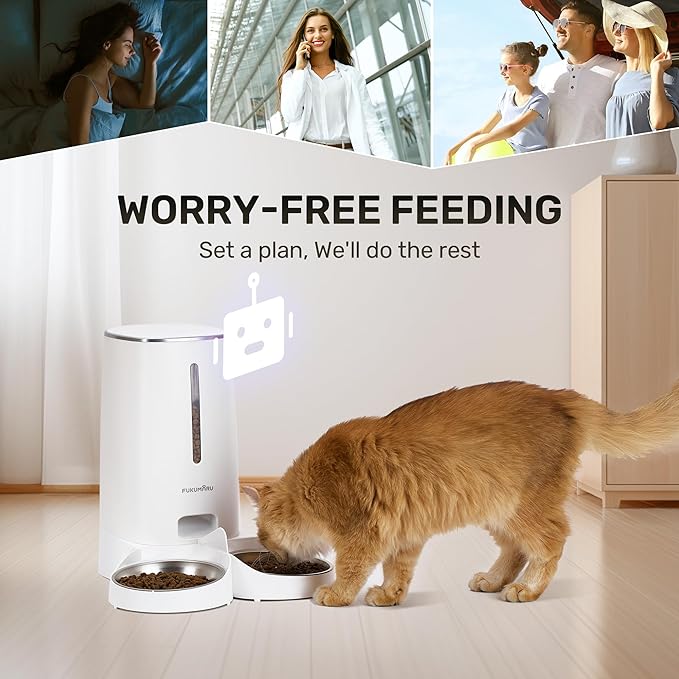 FUKUMARU Automatic Cat Feeder, 4L Dog Feeders with Double Bowls, Support DIY Meals and Timed Control WiFi Cat sFood Dispenser, Suit for Most Pet Food-PurrikoPets