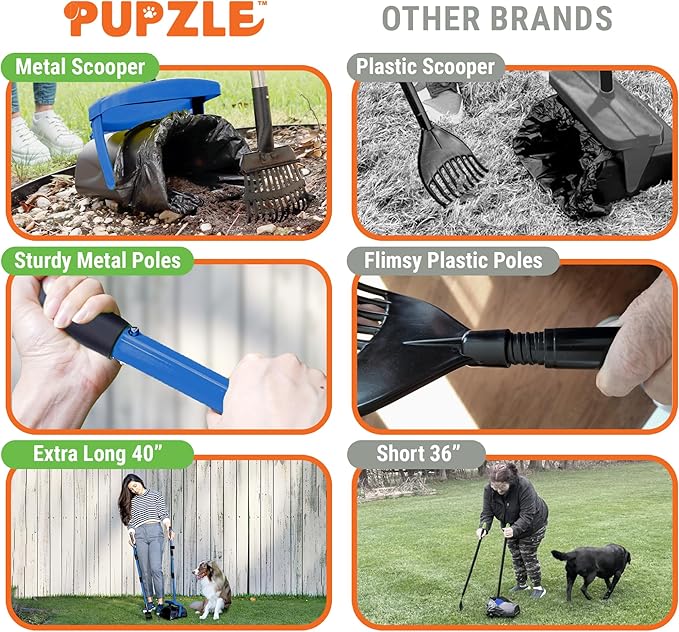 Dog Pooper Scooper with Bag Attachment, 40" Long Handle Pooper Scooper for Large Dogs, Dog Poop Scoop for Yard, Large Capacity Swivel Bin and Rake, Lavender Scented Bags (Blue)-PurrikoPets