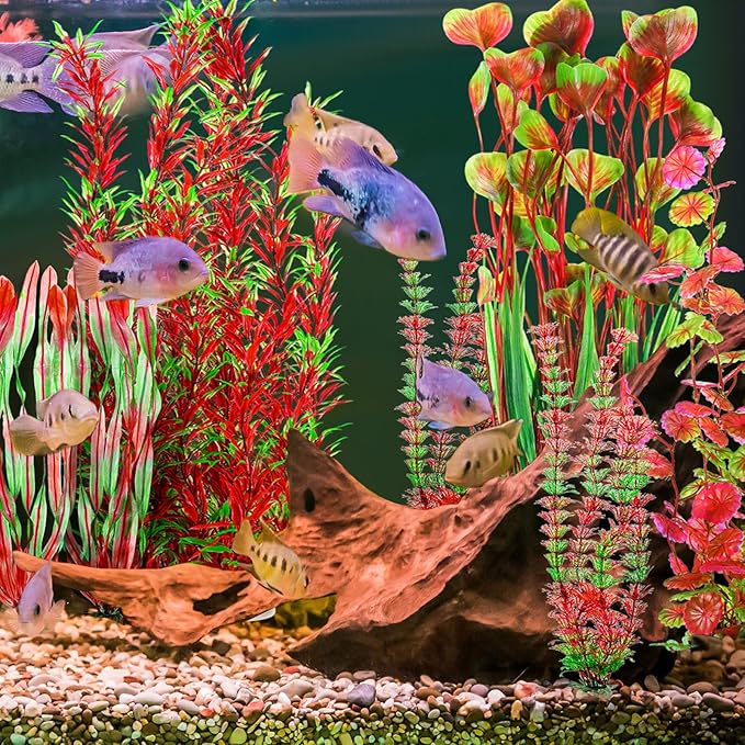 10 Pcs Large Aquarium Artificial Plants Decorations, Tall Plastic Fish Tank Plant Decorations for Household and Office Aquarium (Multicolor)-PurrikoPets