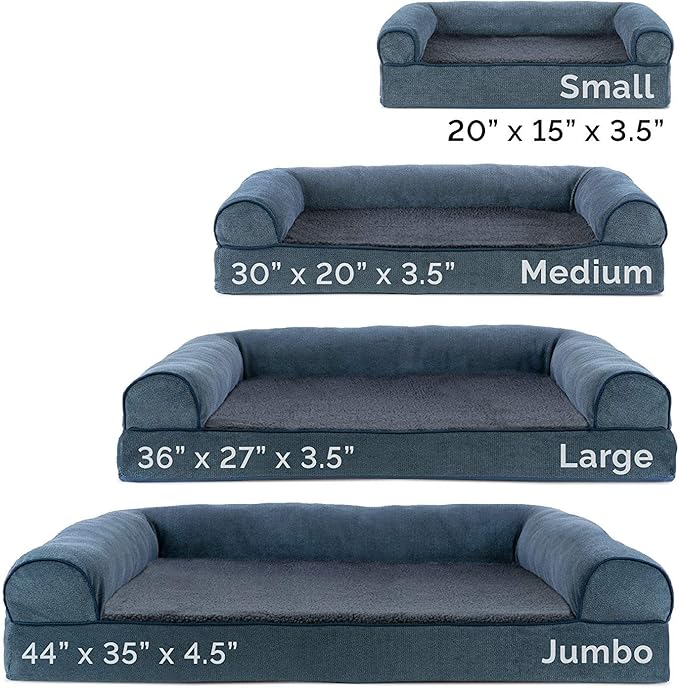 Furhaven Orthopedic Dog Bed for Medium/Small Dogs w/ Removable Bolsters & Washable Cover, For Dogs Up to 35 lbs - Sherpa & Chenille Sofa - Orion Blue, Medium-PurrikoPets
