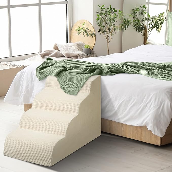 Dog Stairs for Small Dogs - High Density Foam Pet Steps, Extra Wide Dog Ramp with Non-Slip Bottom for High Beds, Couch and Sofa, Best for Dogs Injured, Older Doggy Cats-PurrikoPets