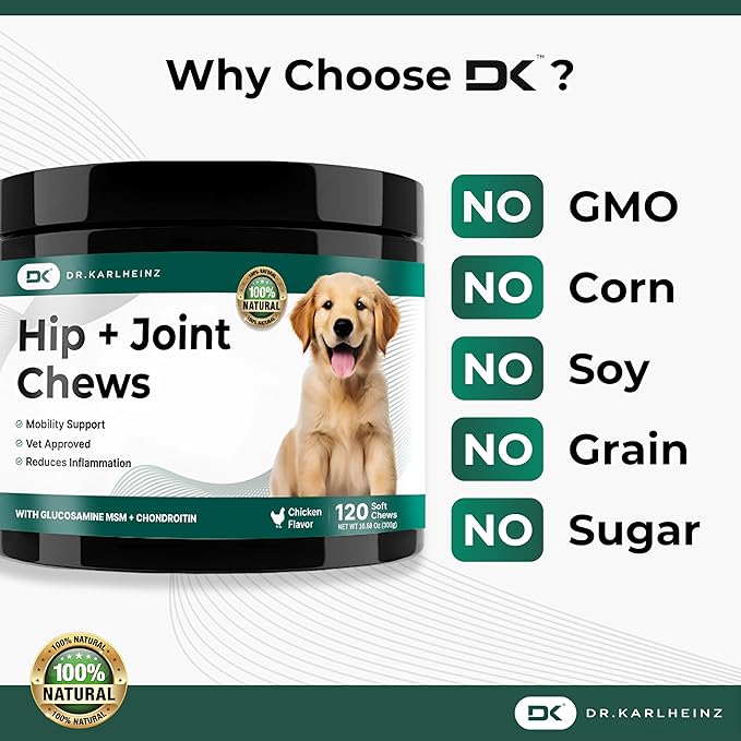 Glucosamine for Dogs - Max Strength Hip and Joint Supplement for Dogs - MSM, Chondroitin, Hemp Oil, Turmeric - Mobility Support and Pain Relief - 120 Chewable Tablets (Chicken Flavor)-PurrikoPets