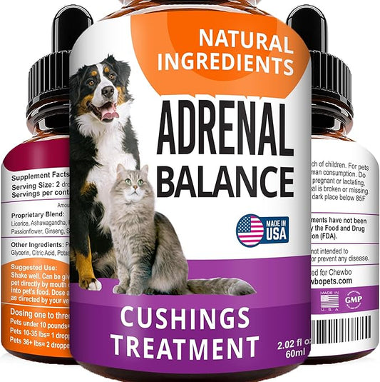 Adrenal Balance for Dogs and Cats - Cushings Treatment for Pets, Adrenal Support w/ Ashwagandha, Licorice Root, Rhodiola Rosea - 2oz Herbal Drops-PurrikoPets