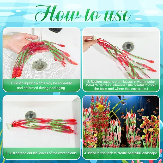 10 Pcs Large Aquarium Artificial Plants Decorations, Tall Plastic Fish Tank Plant Decorations for Household and Office Aquarium (Multicolor)-PurrikoPets