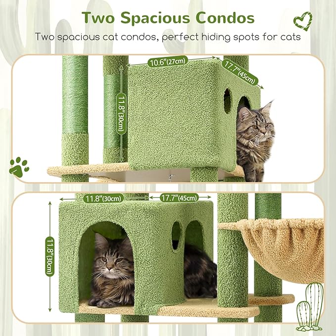 Globlazer Cactus Giant Cat Tree, 83 inch Cat Tree for Indoor Cats Large Adult, XXL Cat Tower with 9 Scratching Posts for 20lb+ Heavy Duty Large Adult Cats, F83, Green-PurrikoPets