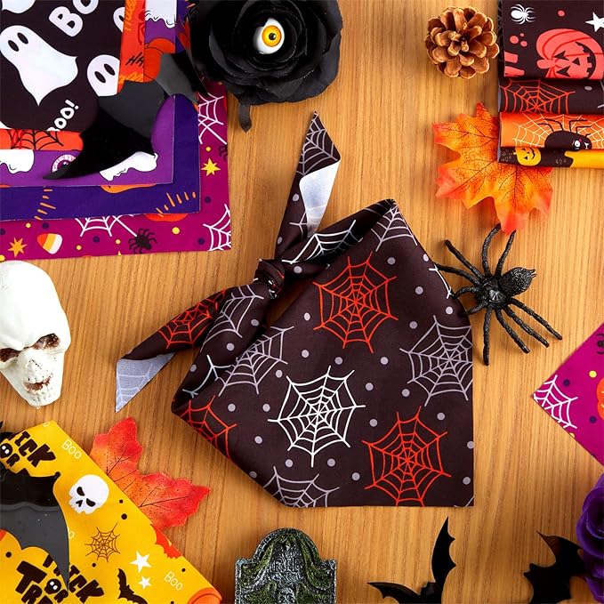 100 Pieces Halloween Dog Bandanas Bulk Pumpkin Ghost Bandanas for Dogs Soft Triangle Bibs Adjustable Triangle for Small Medium Large Pets Halloween Party Costume-PurrikoPets