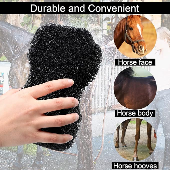 Eaasty 3 Pcs Horse Groomer Sponge Scrubber Massager Horse Grooming Brush Kit Supplies Large Soft Care for Cleaning Washing Bathing, Black, 4.33 x 7.87 x 2.56 Inch-PurrikoPets