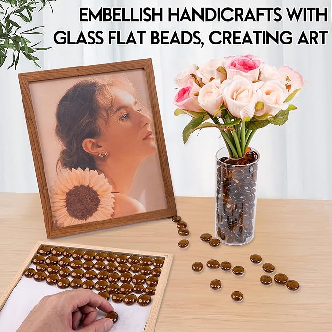 1LB Glass Marbles, Transparent and Smooth Flat Glass Beads for Vases, Mosaic Gem Pebbles for Aquarium Decor, Floral Arrangements, Mancala Stones, Vase Filler and Crafts, Brown-PurrikoPets