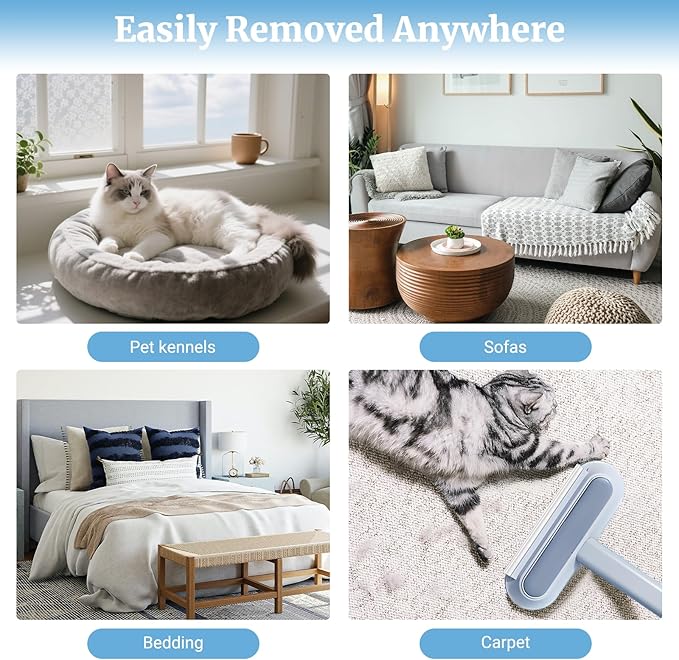 4 in 1 Multifunctional Reusable Pet Hair Remover Brush,Dog & Cat Hair Remover Tool for Couch,Bedding & Carpet,Washable Fur Remover with Dual-Sided Cleaning Brush-PurrikoPets
