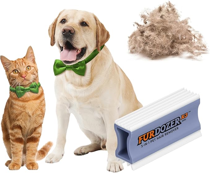 FurDozer X3 MINI Pet Hair Remover & Auto Detailing Tool - Cat & Dog Hair Remover for Carpet, Car Interior, Couch, Bedding, & Furniture - Reusable Pet Hair Removal Tool for Dog Fur & Lint, 3.5", Purple-PurrikoPets