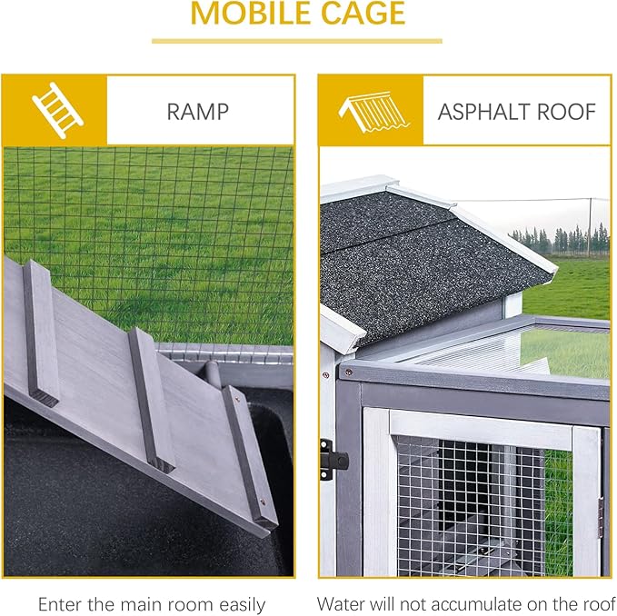 GEGURI Rabbit Hutch Indoor Rabbit Cage Outdoor, Wooden Bunny Cages for Guinea Pig with Wheels, Removable Tray, Ramp-PurrikoPets